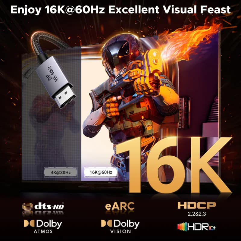 DisplayPort 2.1 kabel, podpora videa 8K 60Hz HDR