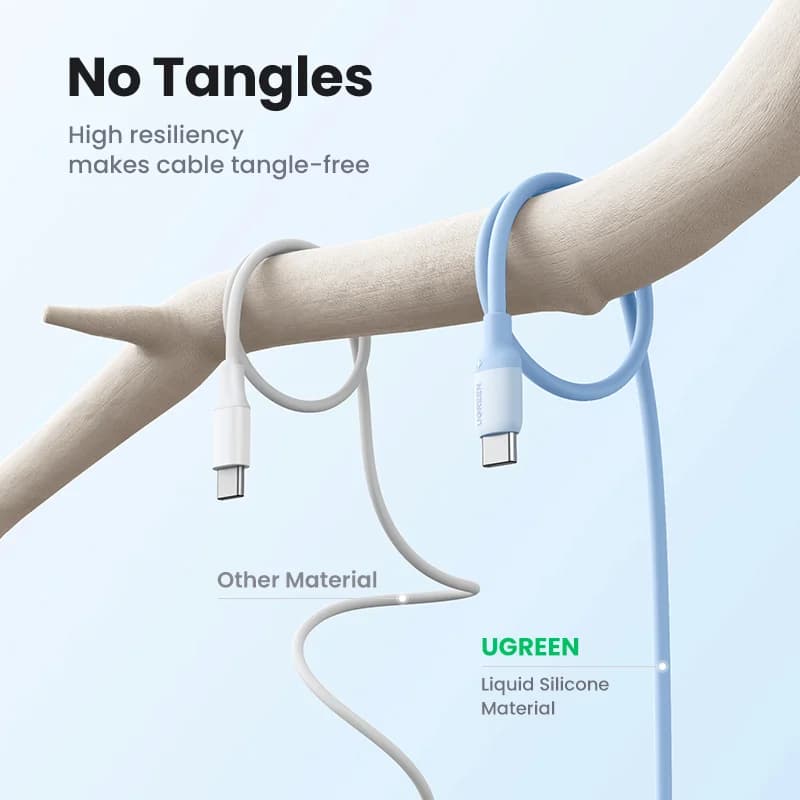 Měkký silikonový kabel USB-C na USB-C, 60W PD, 3A