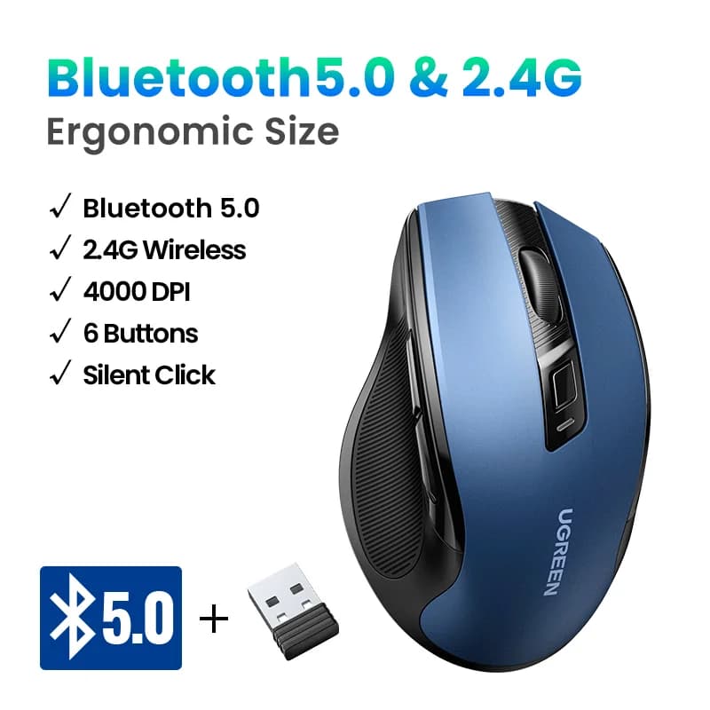 Ergonomická bezdrátová myš, Bluetooth, 4000 DPI
