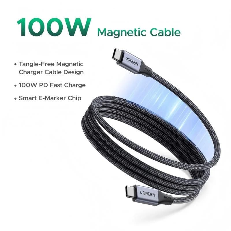 Magnetický USB-C na USB-C rychlonabíjecí kabel, 100W