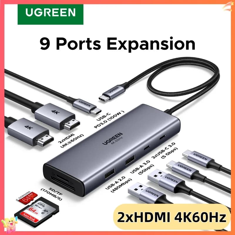 9-in-1 USB-C hub s duálním 4K HDMI a PD100W