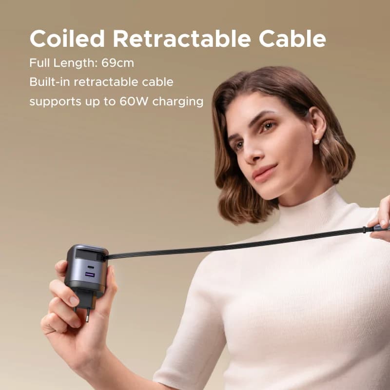 65W GaN nabíječka se zasouvacím kabelem USB-C