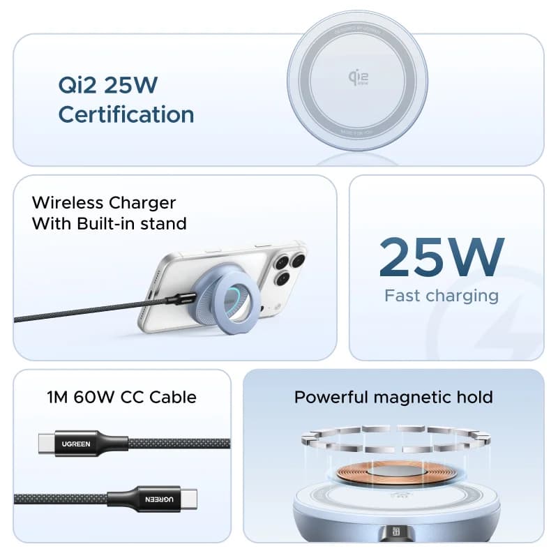 Qi2 magnetická bezdrátová nabíječka se stojánkem, 25W