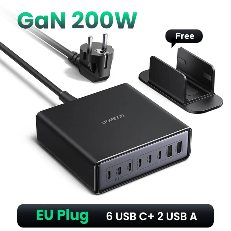 200W 8-v-1 GaN stolní nabíjecí stanice