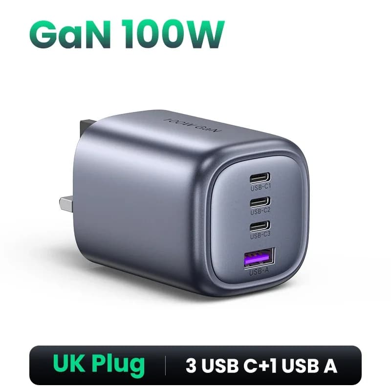 100W GaN USB-C rychlonabíječka, UK zástrčka