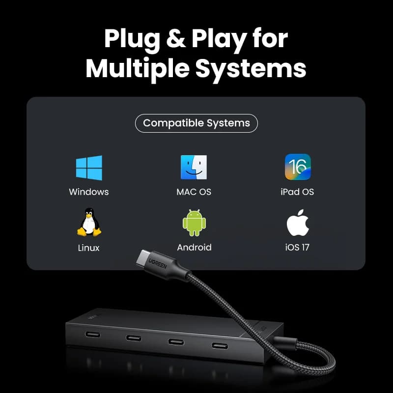 USB-C Hub 4portový 10Gbps Type-C Adaptér