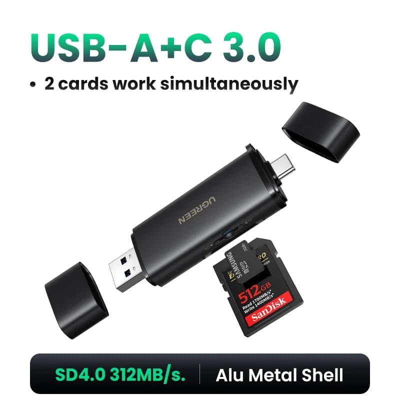 Čtečka karet SD a MicroSD přes USB-C, rychlost 312MB/s