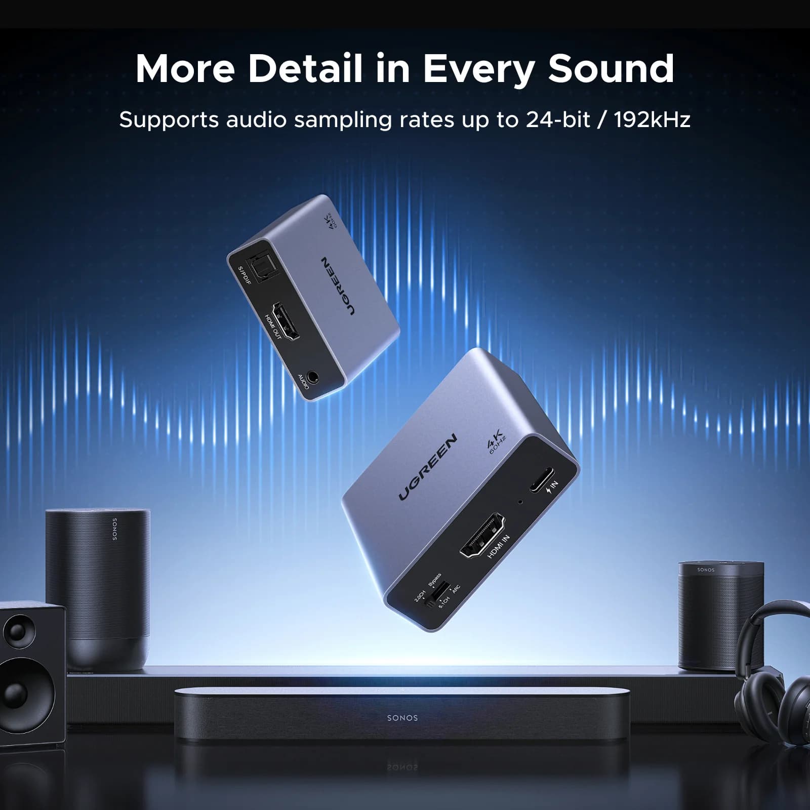 4K 60Hz HDMI Audio Extractor, optický a 3.5mm