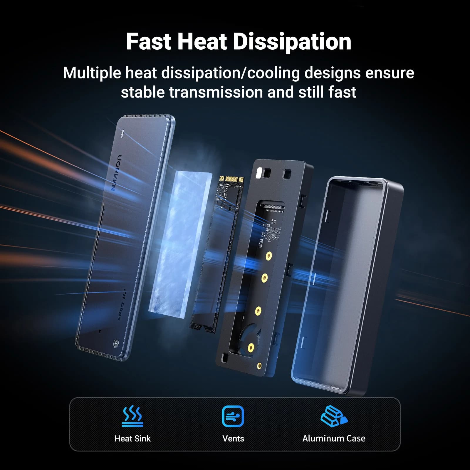 Kryt M.2 NVMe SSD, 20 Gbps, hliník
