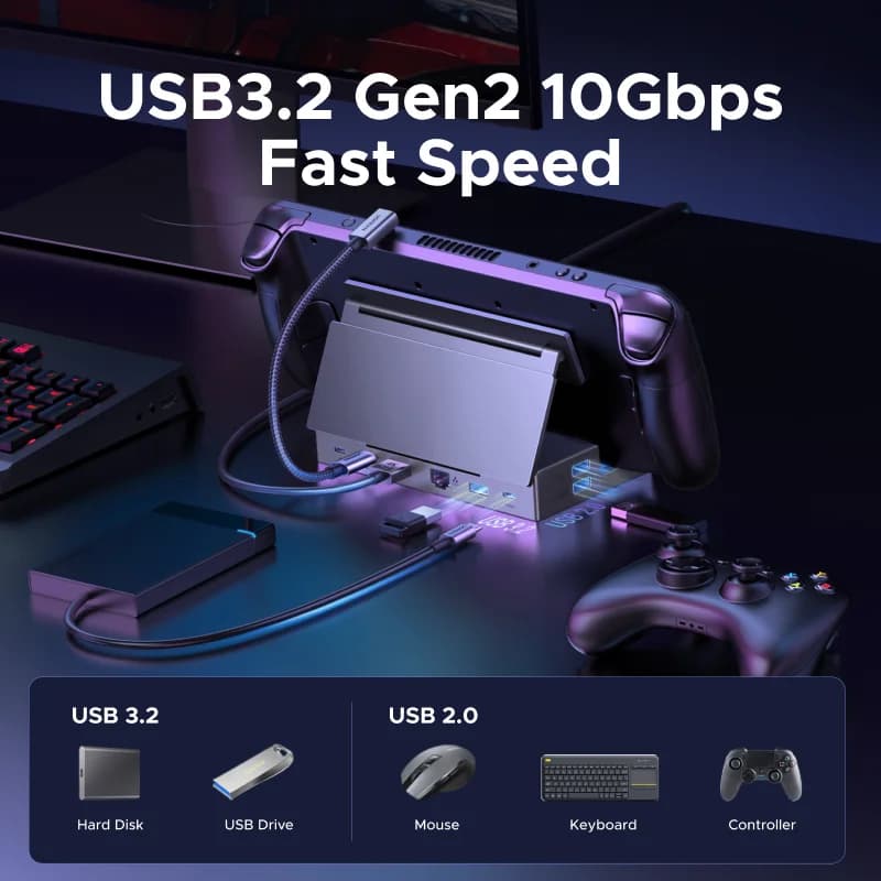 USB-C dokovací stanice, 4K 120Hz, 10Gbps, PD 100W