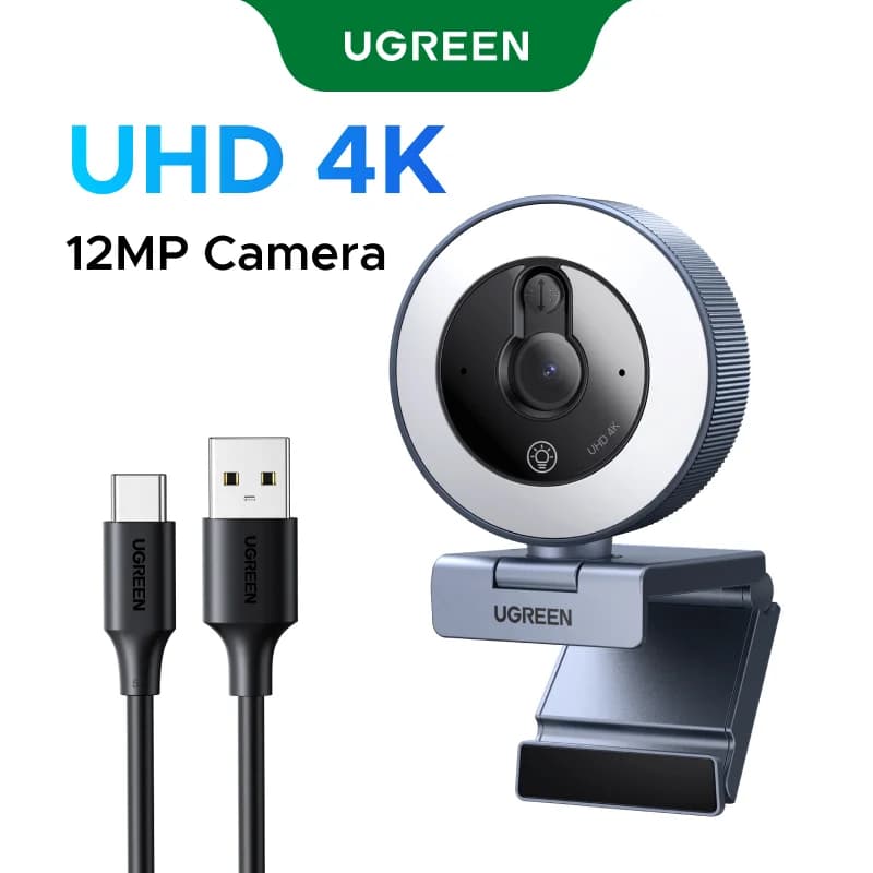 4K USB webkamera s dotekovým prstencovým světlem a krytem soukromí