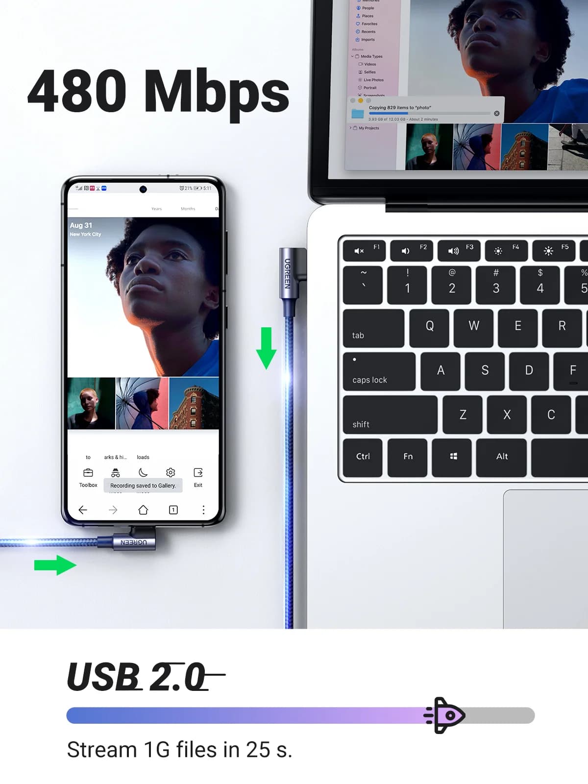 Nylonový kabel USB-C to USB-C s úhlem 90 stupňů