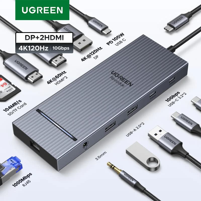 12v1 USB-C hub, duální 4K HDMI, 100W PD