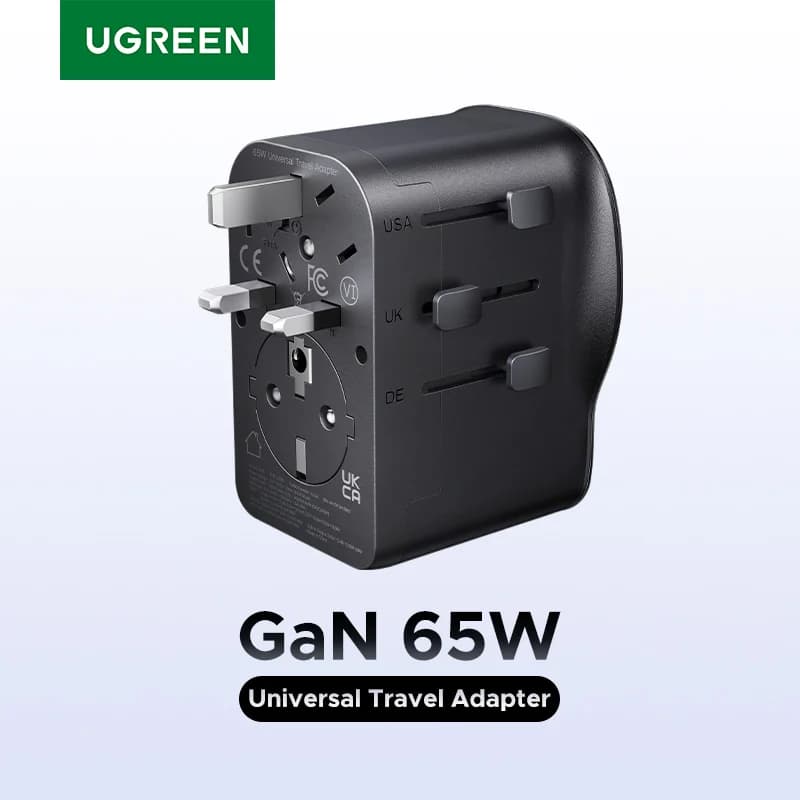 65W GaN univerzální cestovní adaptér, uzemněný