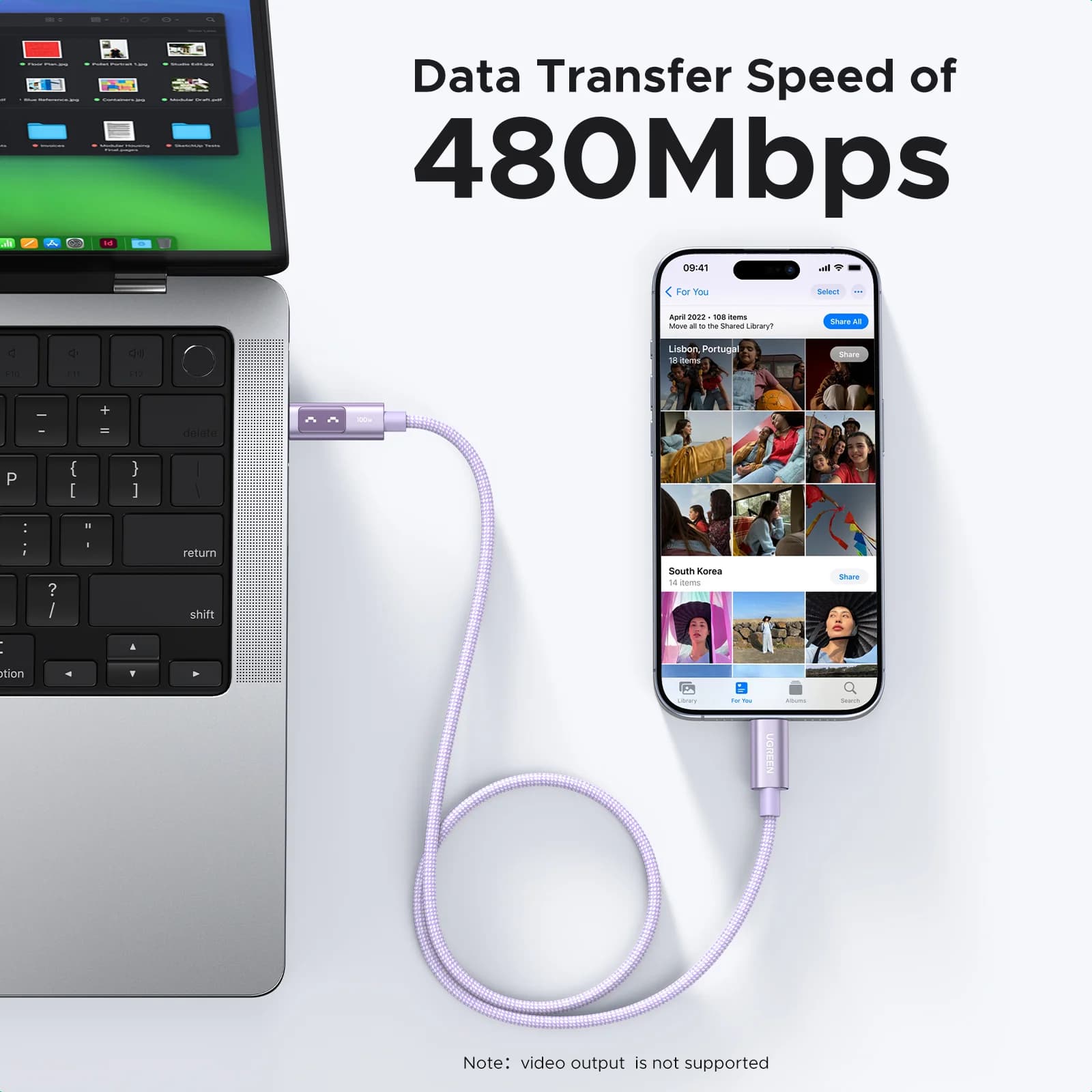 Kabel USB-C na USB-C, 100W PD, více barev
