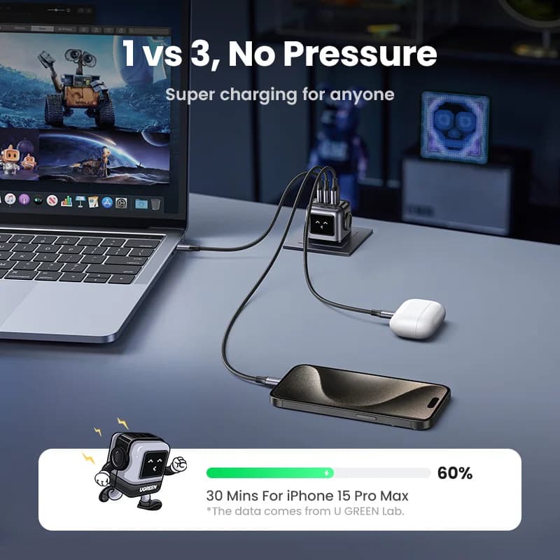 65W GaN USB-C rychlonabíječka se zástrčkou UK
