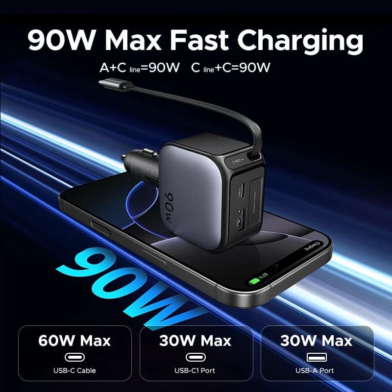Autonabíječka USB-C 145W s vysouvacím kabelem