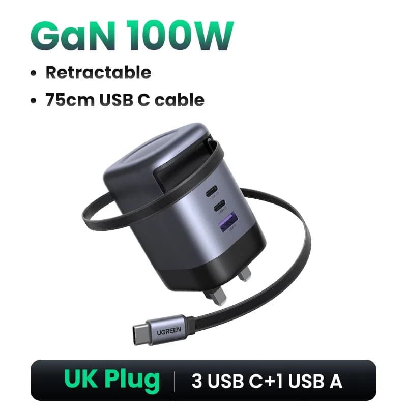 65W GaN nabíječka se zasouvacím kabelem USB-C