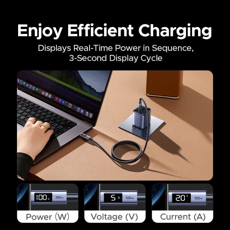 Kabel USB-C na USB-C, 100W PD s digitálním displejem