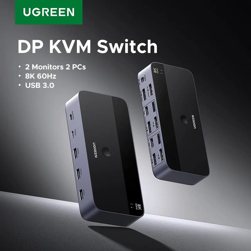 KVM přepínač pro dva monitory, 8K/60Hz, USB 3.0
