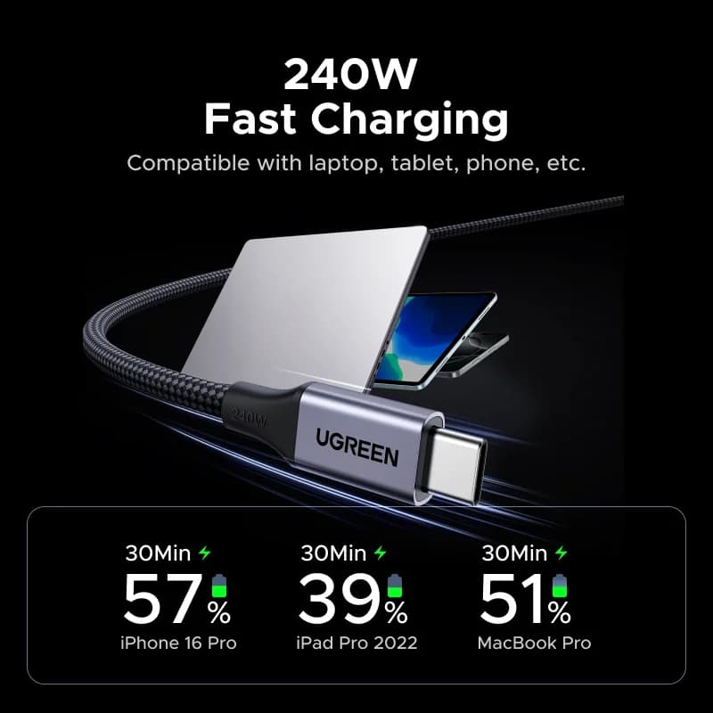 240W USB-C magnetický pletený nabíjecí kabel