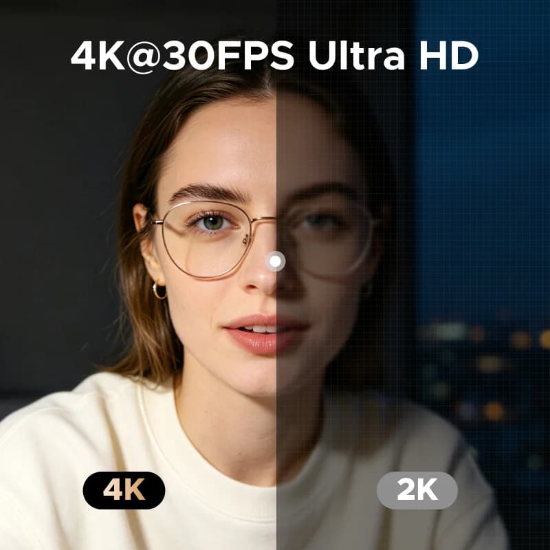 4K USB webkamera s dotekovým prstencovým světlem a krytem soukromí