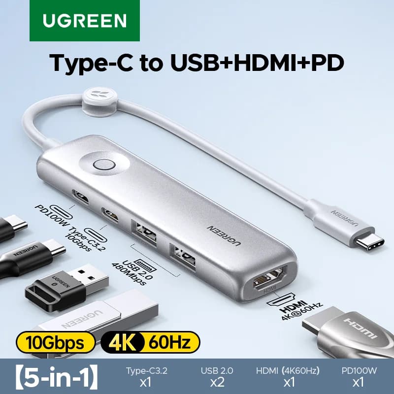 5v1 USB-C Hub, 4K HDMI, 10Gbps, PD100W