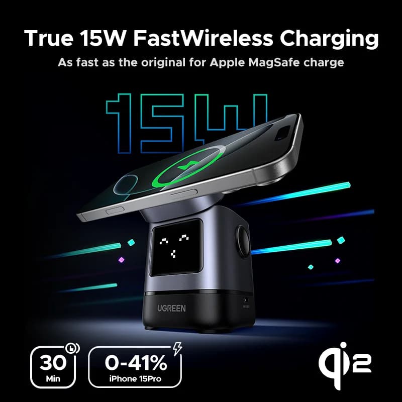 Qi2 15W Magnetic Wireless Charging Stand with Cable