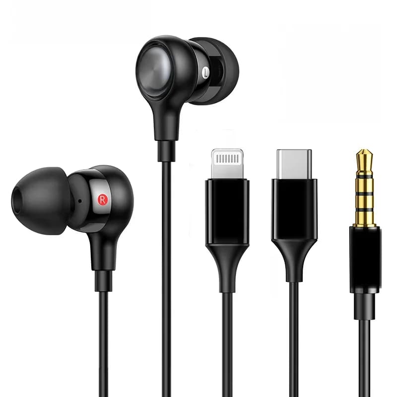 Kabelová špuntová sluchátka s konektory USB-C a Lightning