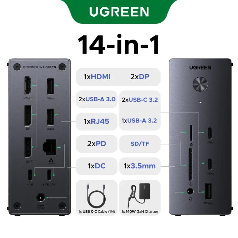 14v1 dokovací stanice USB-C, trojnásobný displej, 10Gbps