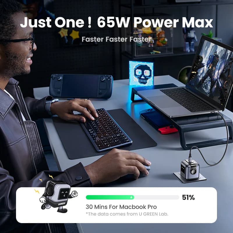 65W GaN USB-C rychlonabíječka se zástrčkou UK