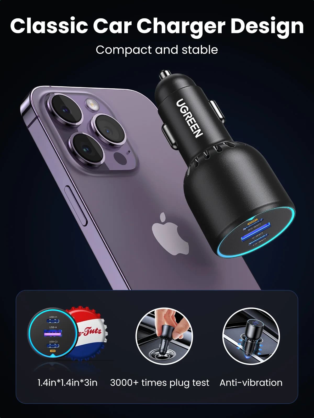 130W USB-C rychlonabíječka do auta s PD kabelem